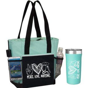 Peace,Love,Nursing.2-Piece.Includes Insulated Tote Bag & Stainless-Steel Tumbler